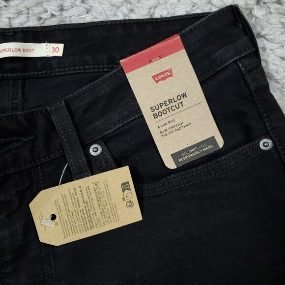 Levi's Superlow Bootcut Low Rise Y2K Stretch Jeans Black Size 30 x 32 90s - Picture 4 of 8